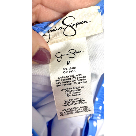 Jessica Simpson Swimsuit Sz Medium Blue Polka Dot Tie Side NEW Rockabilly Pinup - Picture 8 of 10